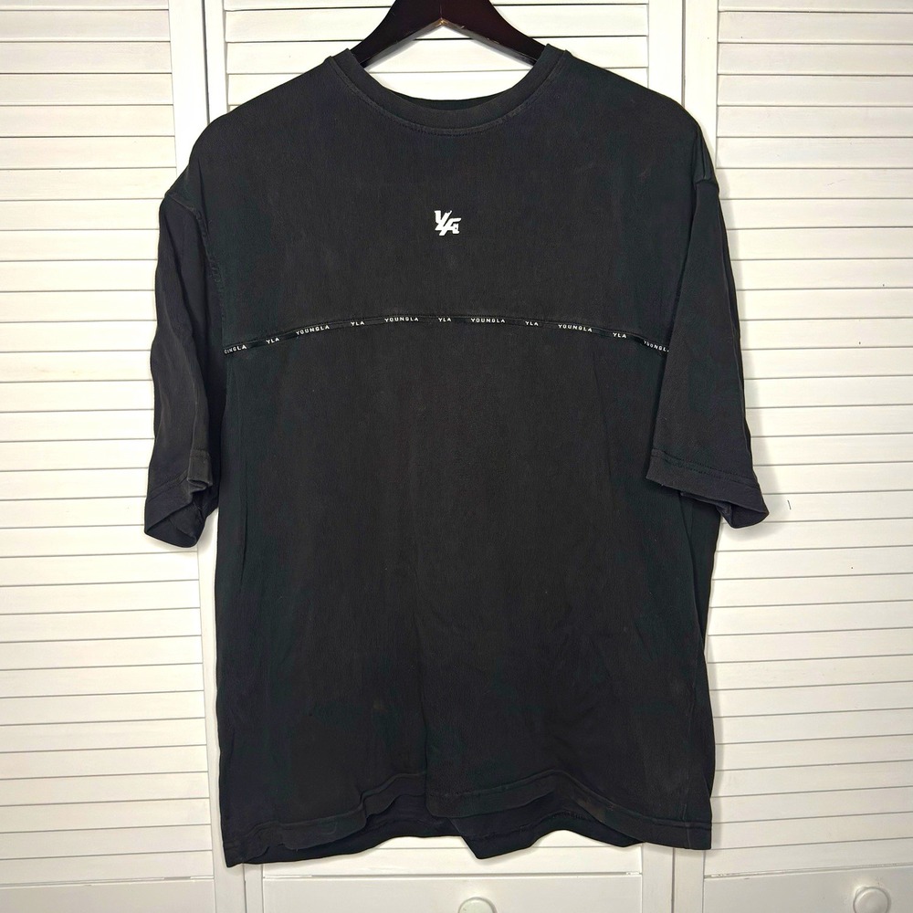 YoungLA Men's M Black YLA Logo T-Shirt Gym Training Streetwear Crew Neck Tee